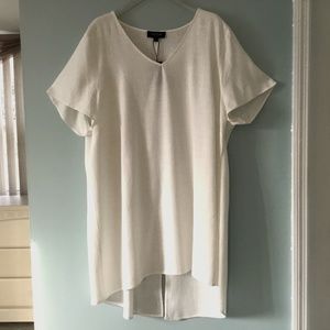 Arna York Cream Linen Split Back Hi Low Tunic, Short Sleeve, Size 22/24, NWT